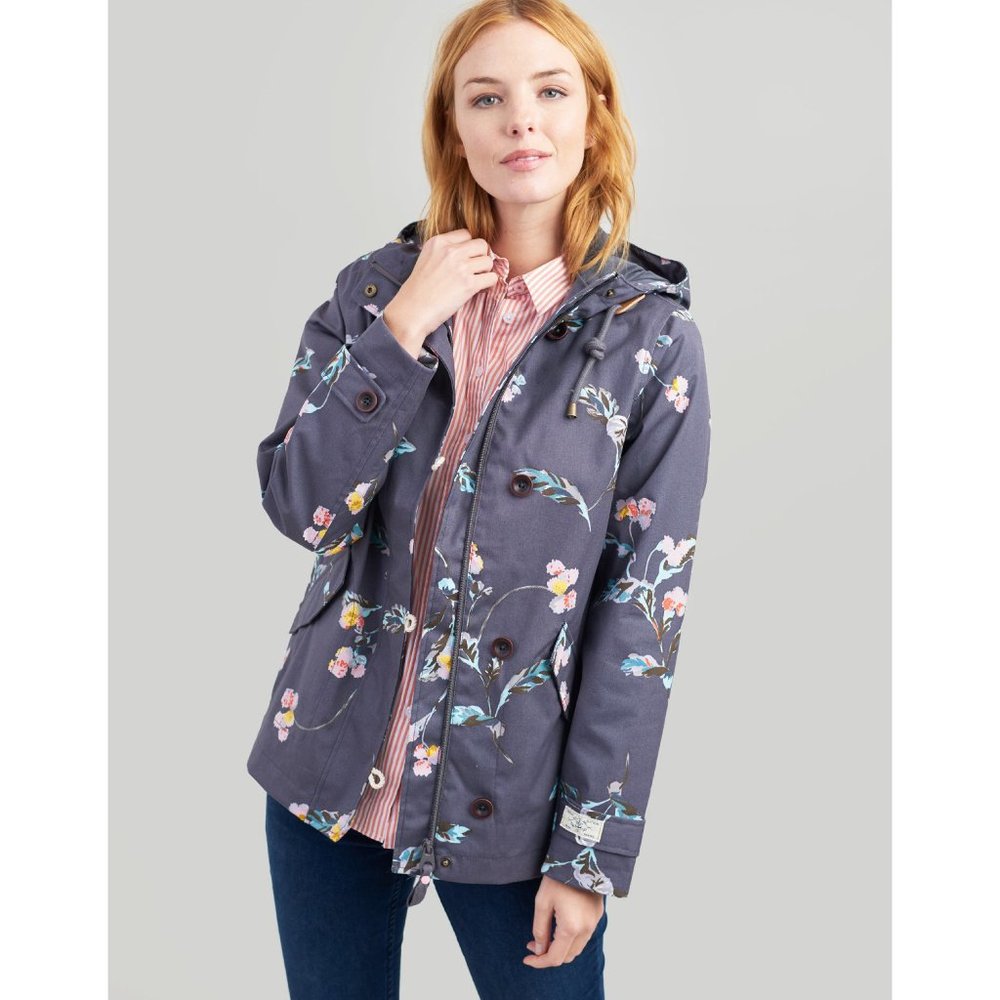 ✨NWT✨ JOULES Coast Floral Print Waterproof Jacket Raincoat in Grey Floral Sz 4